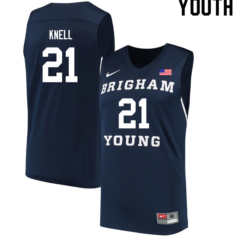 Youth #21 Trevin Knell BYU Cougars College Basketball Jerseys Sale-Navy - Click Image to Close